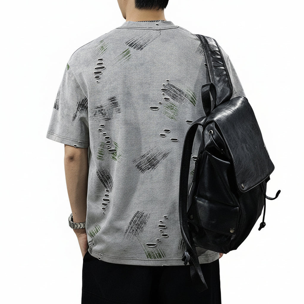 T-shirt men's summer new loose casual cloud dyed jacquard half-sleeve shirt