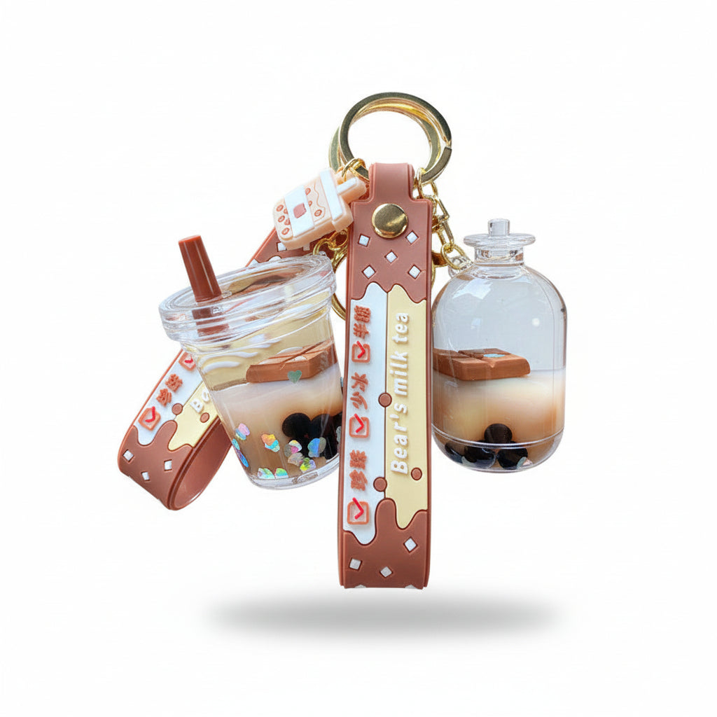 Miniature milk tea cup chocolate floating keychain