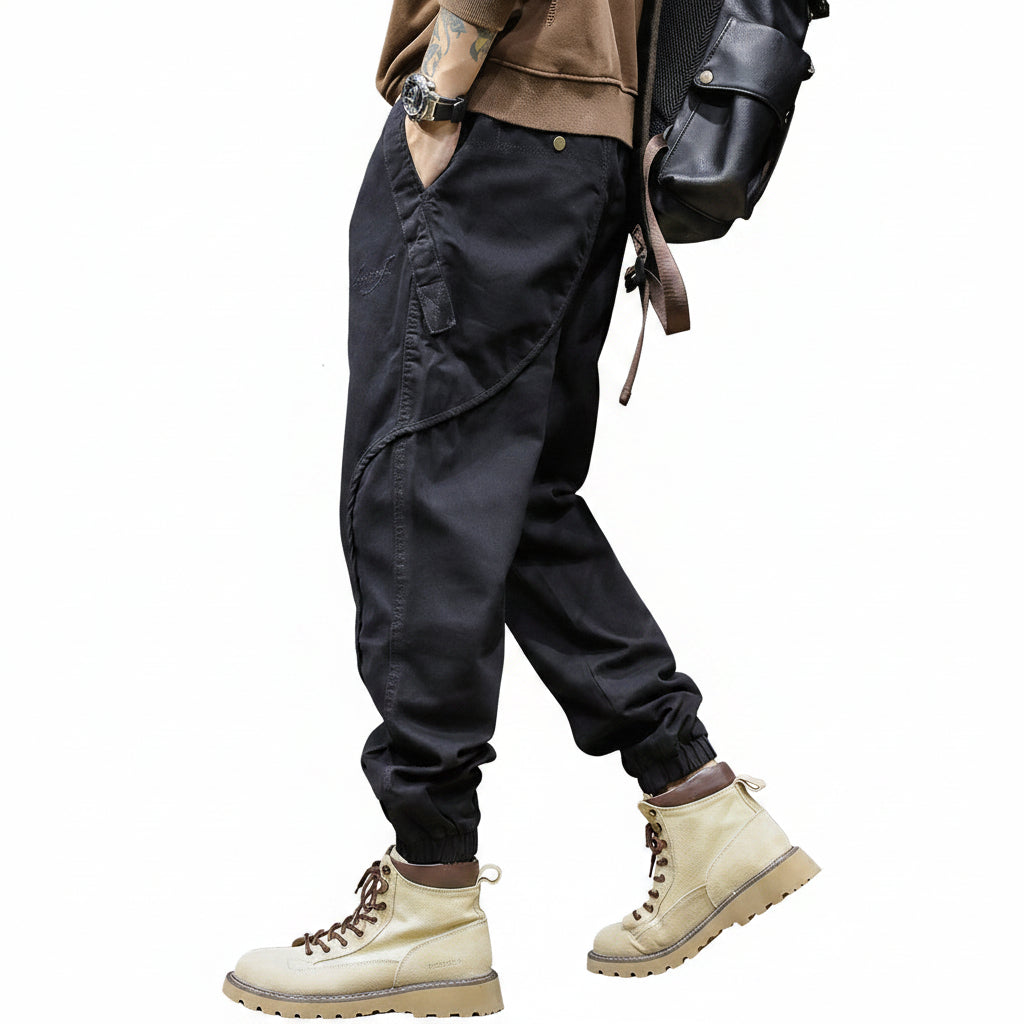 Black cargo pants men's casual trousers