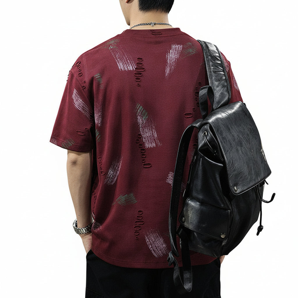 T-shirt men's summer new loose casual cloud dyed jacquard half-sleeve shirt