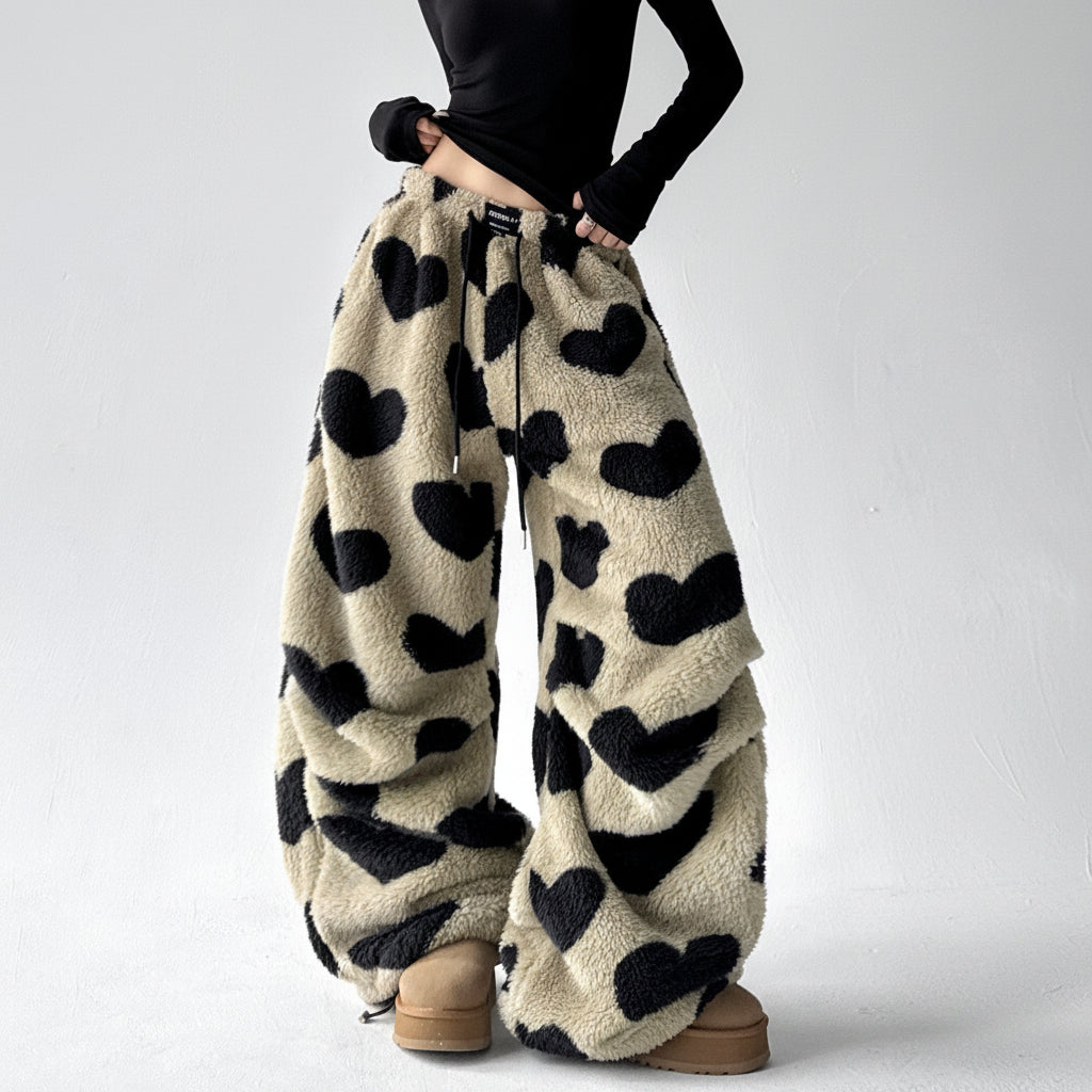 Wool wide-leg pants women loose fit