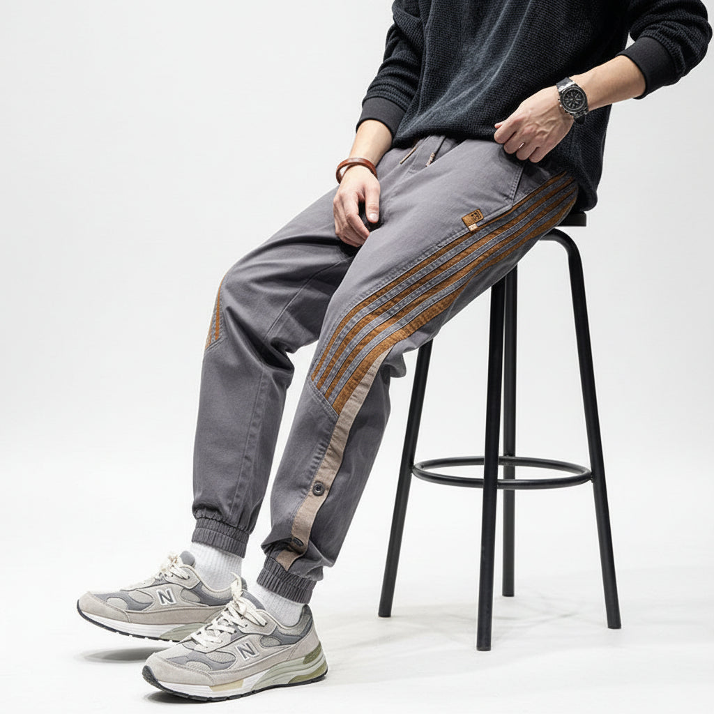 Side tripped denim men's cargo pants stretch leggings