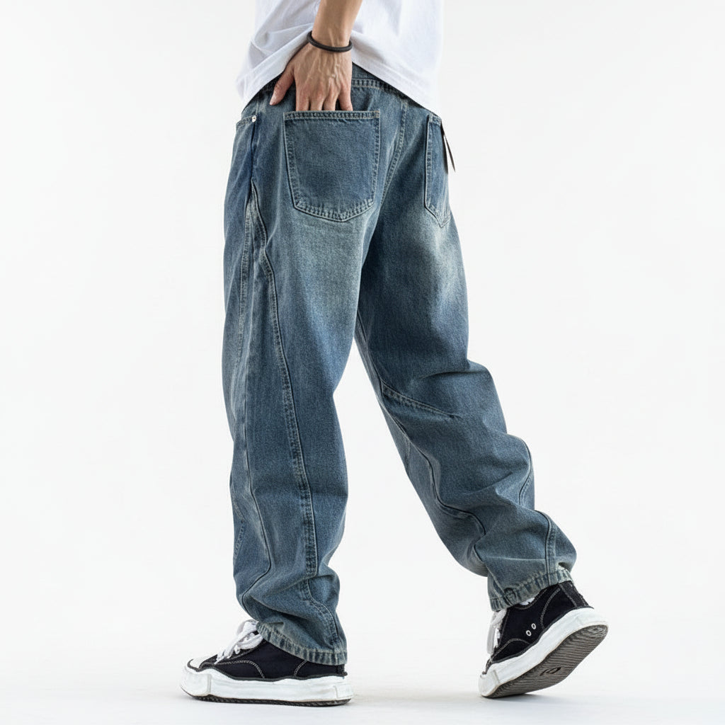 Loose wide-leg wash denim trouser