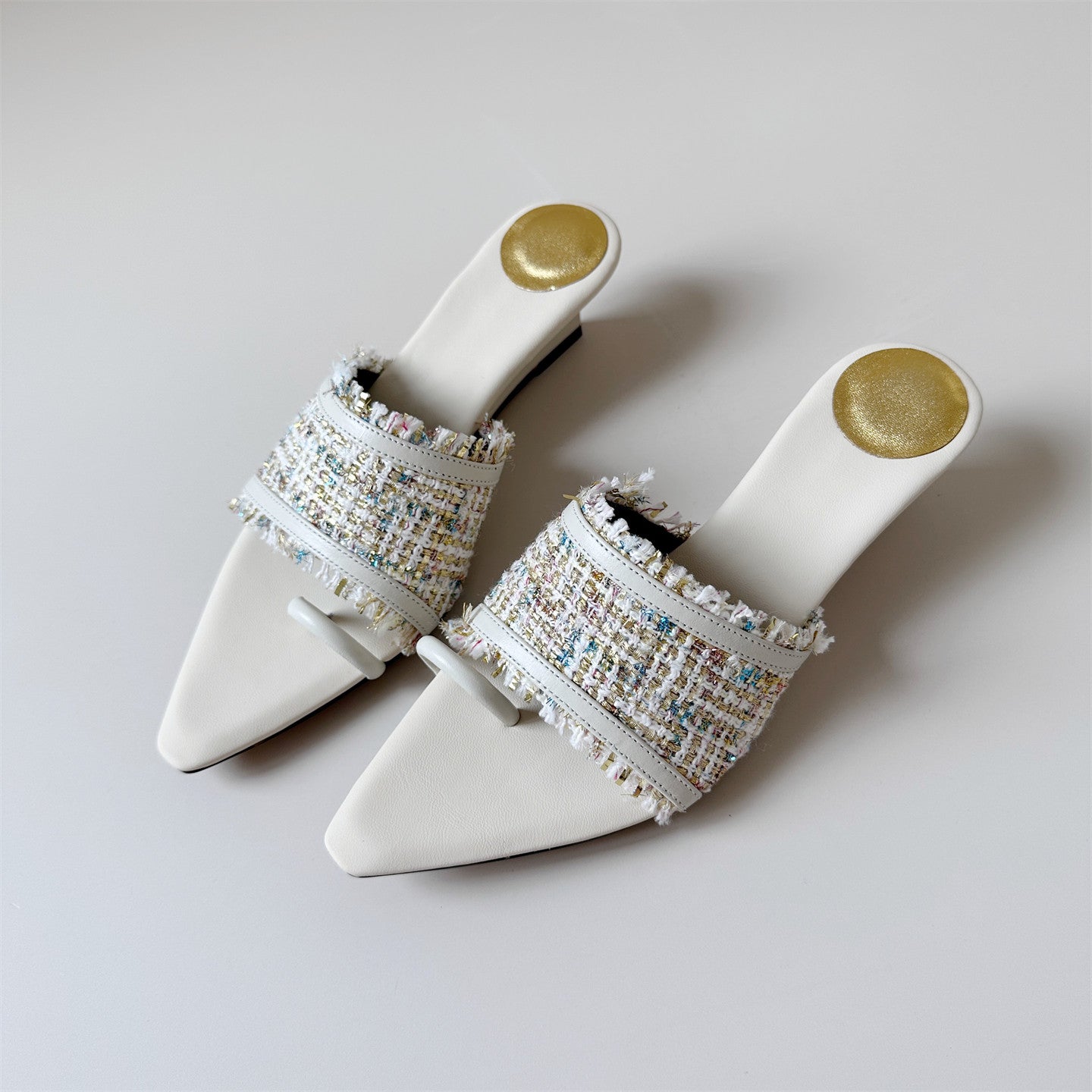 Slide shoe off-white sandals women low heel wedge pointed sandals