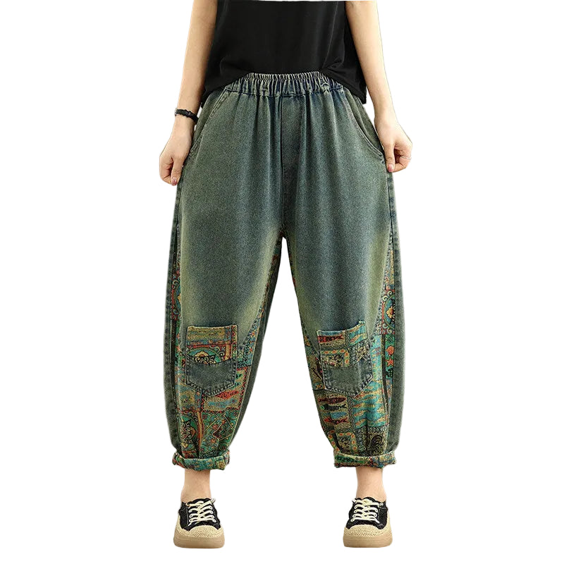 Elastic waist large size loose women cropped pants
