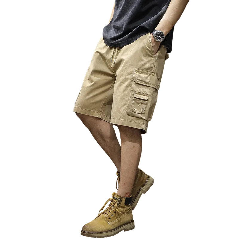 Khaki cotton cargo shorts loose pant