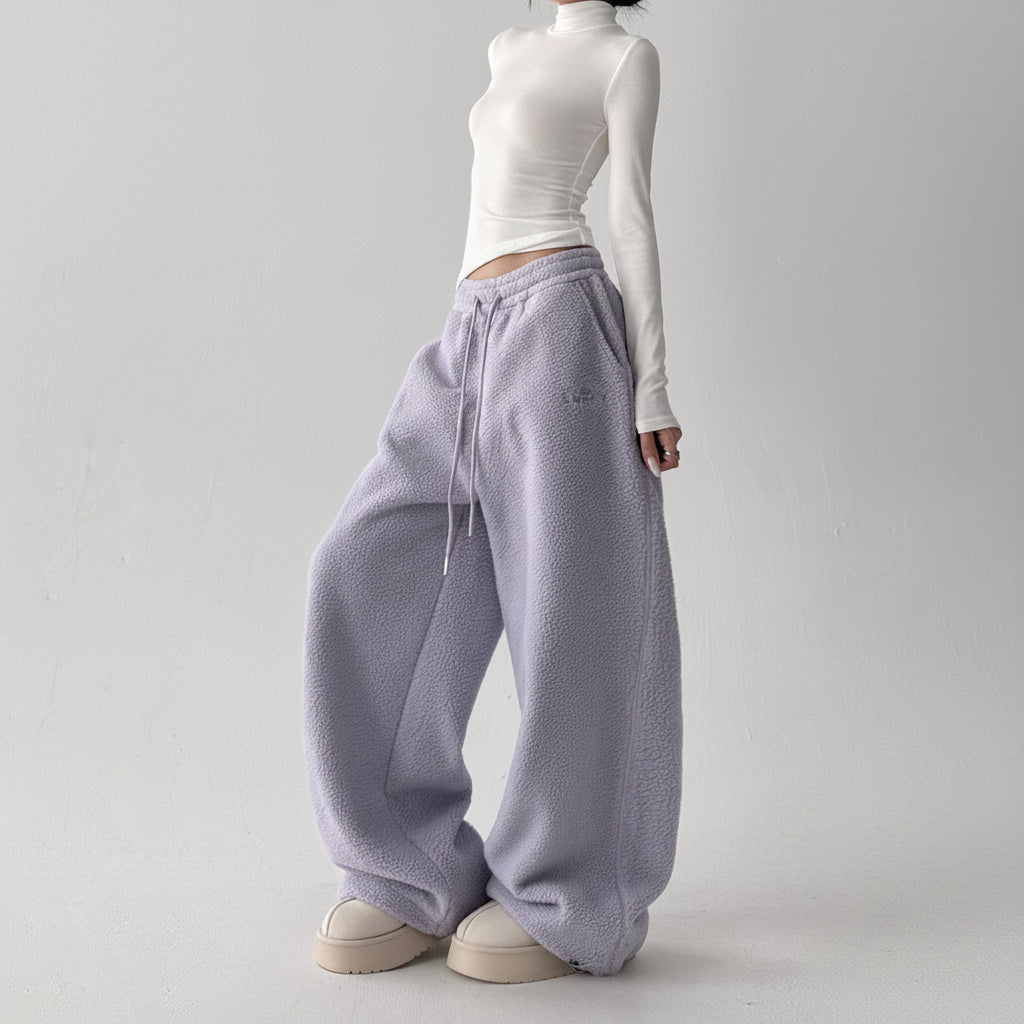 Purple fleece pants casual elongated pants