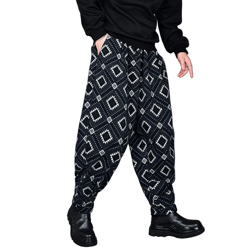 Black print men trousers