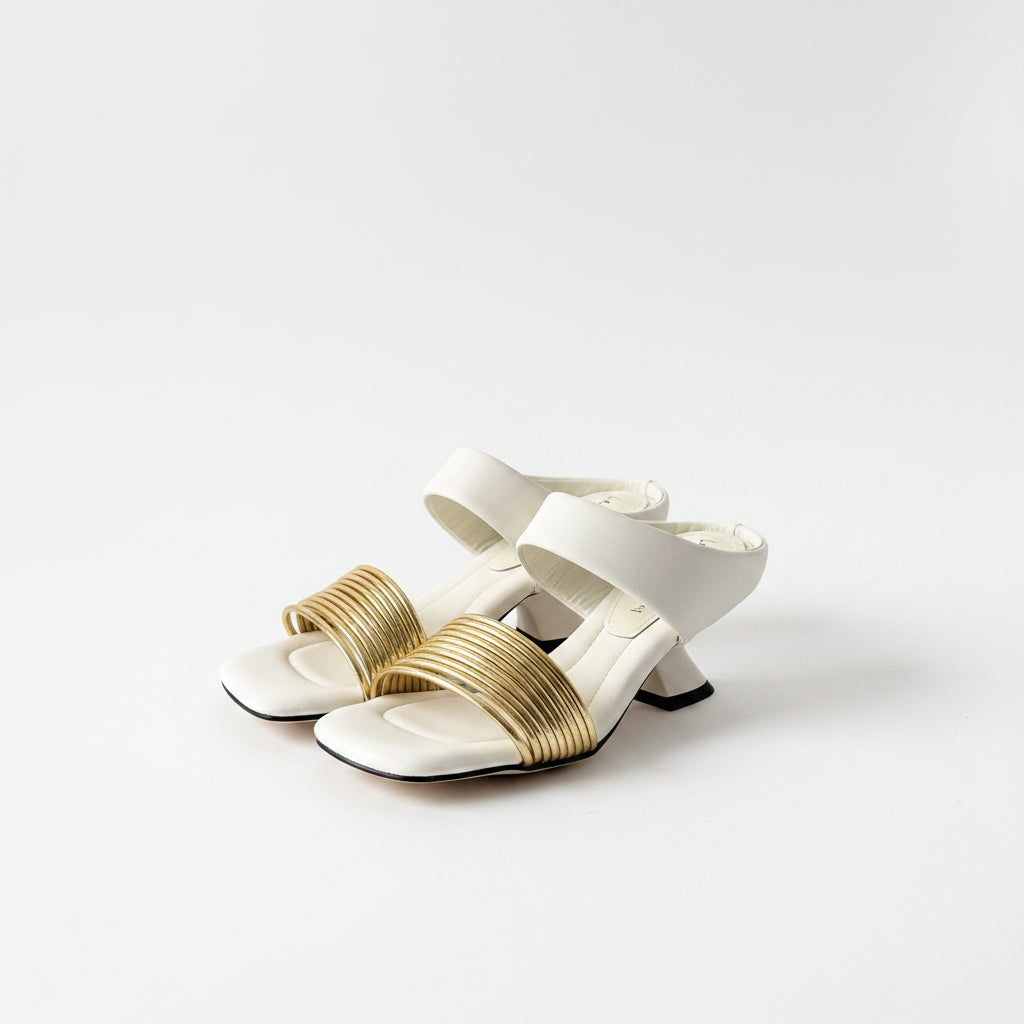 Handmade simple square toe open-toe heel slippers