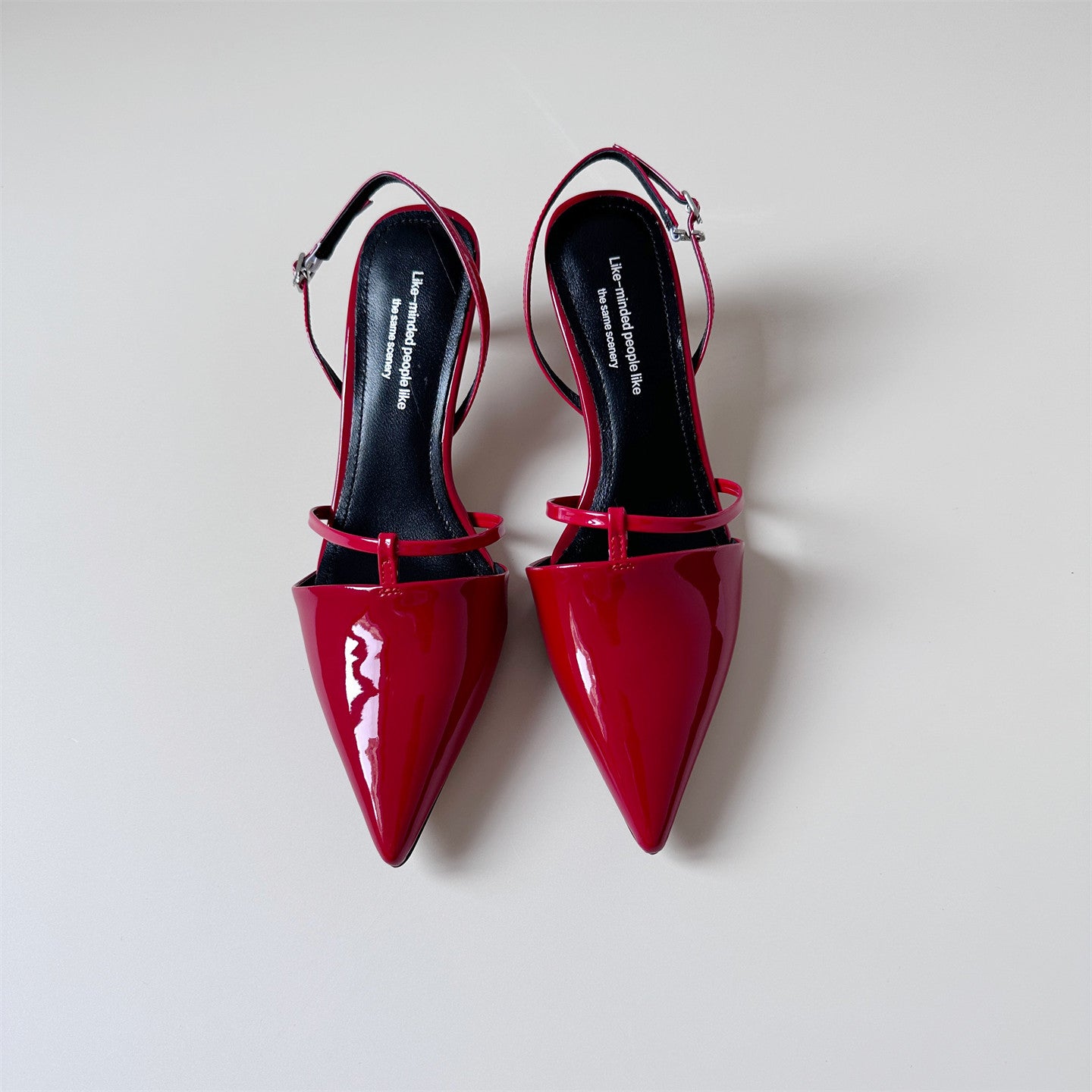 Red leather heel sandals summer pointed toe shoes
