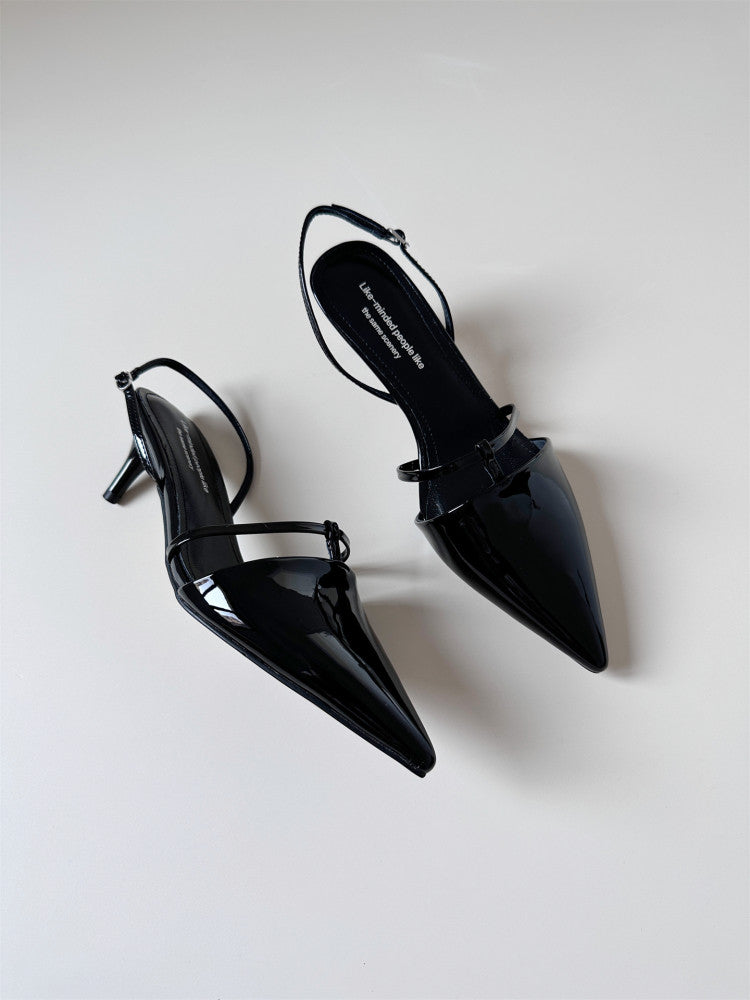 Red leather heel sandals summer pointed toe shoes