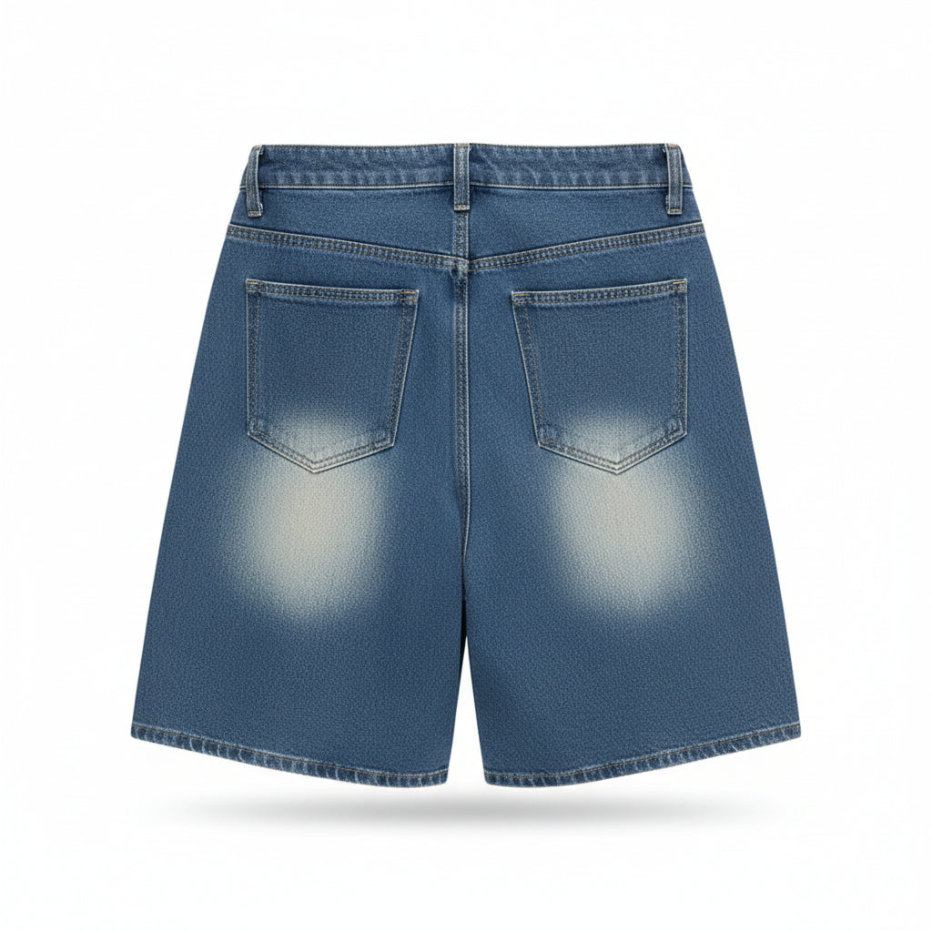 Flower unisex vintage embroidered denim shorts loose casual jeans