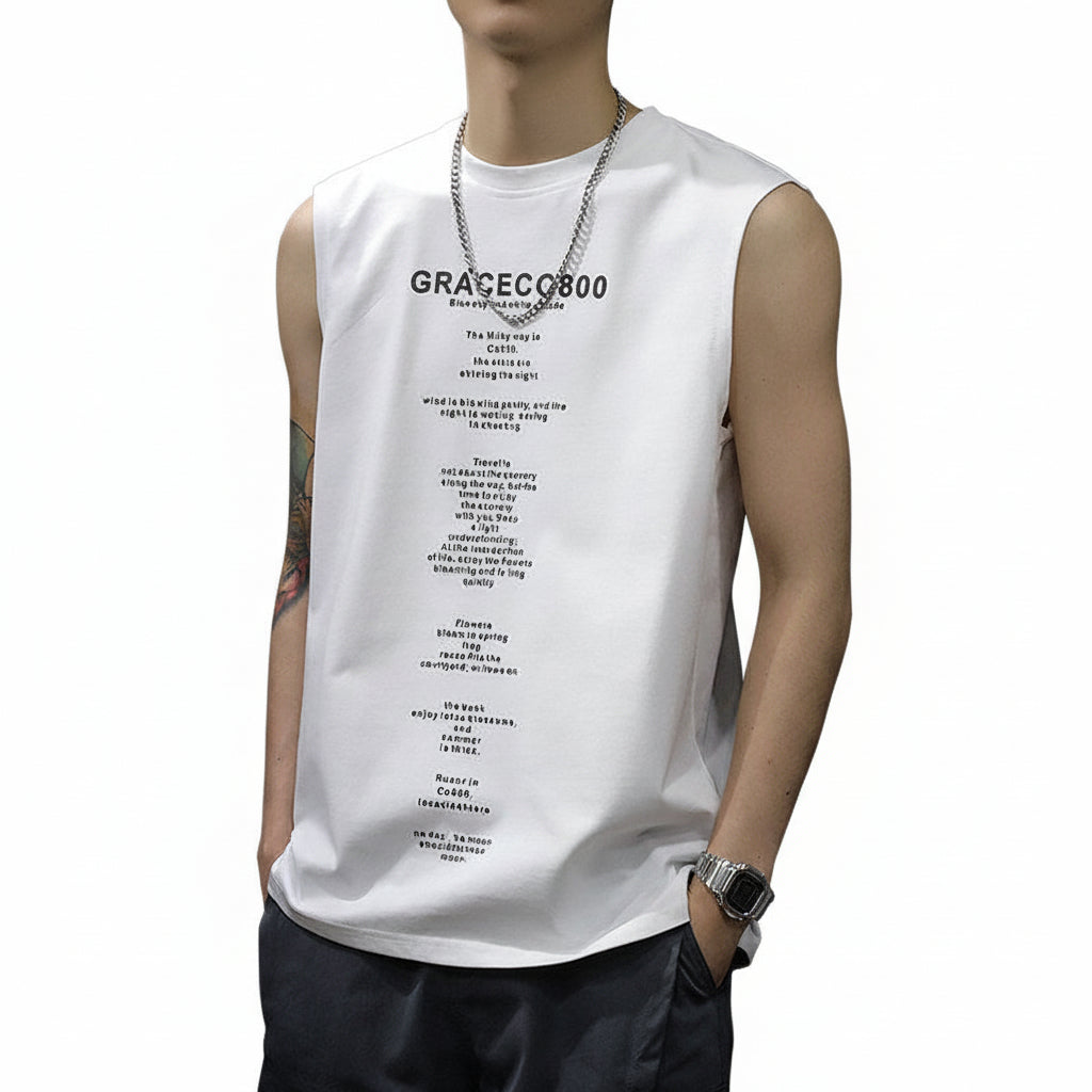Summer men tank tops print  sleeveless shoulder T-shirt trend