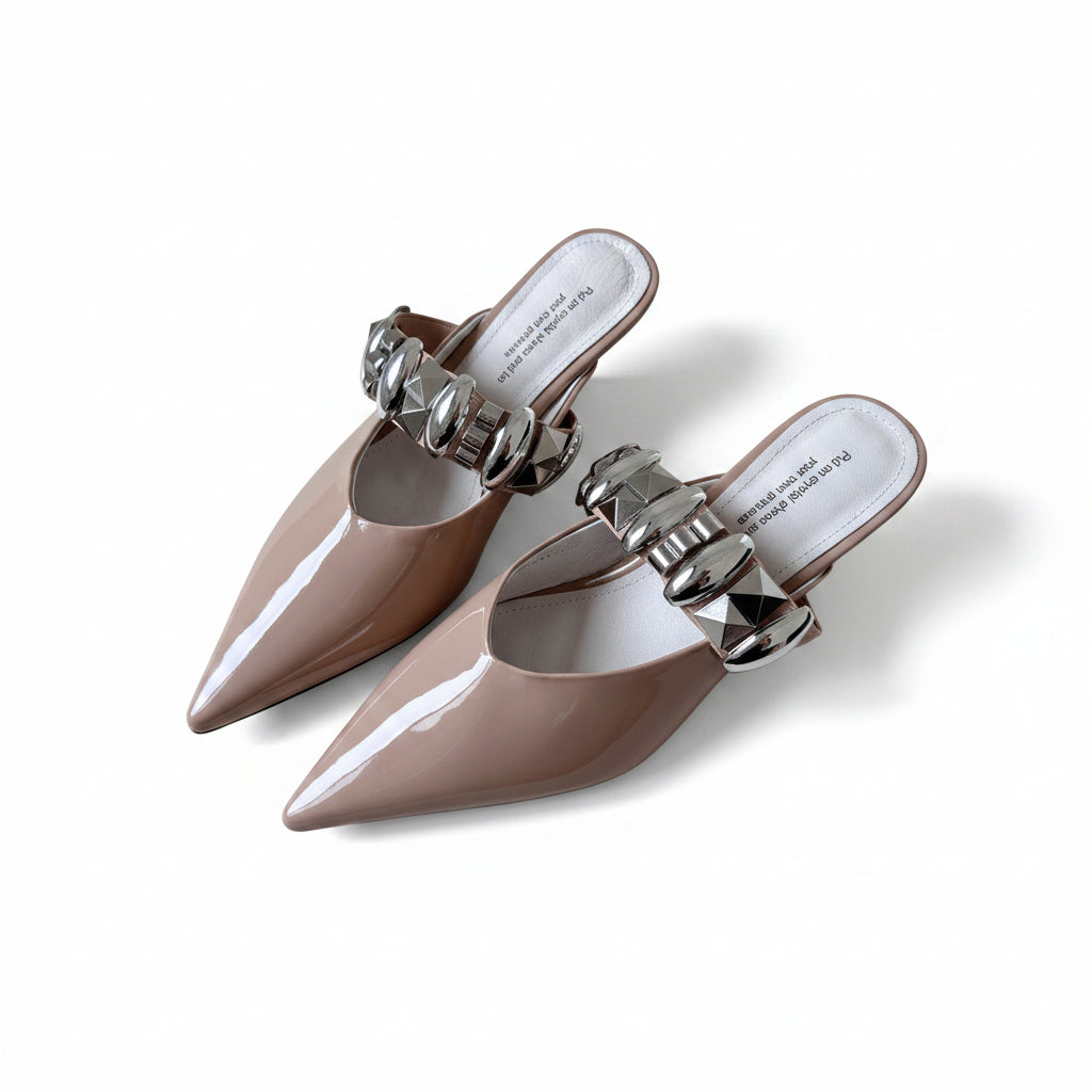 Leather thin heel wrap toe half slipper sandals women shoes