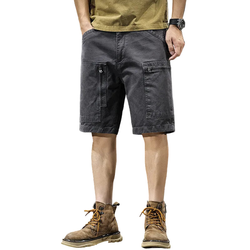 Summer cotton men's casual shorts loose multi-pocket cargo straight mids