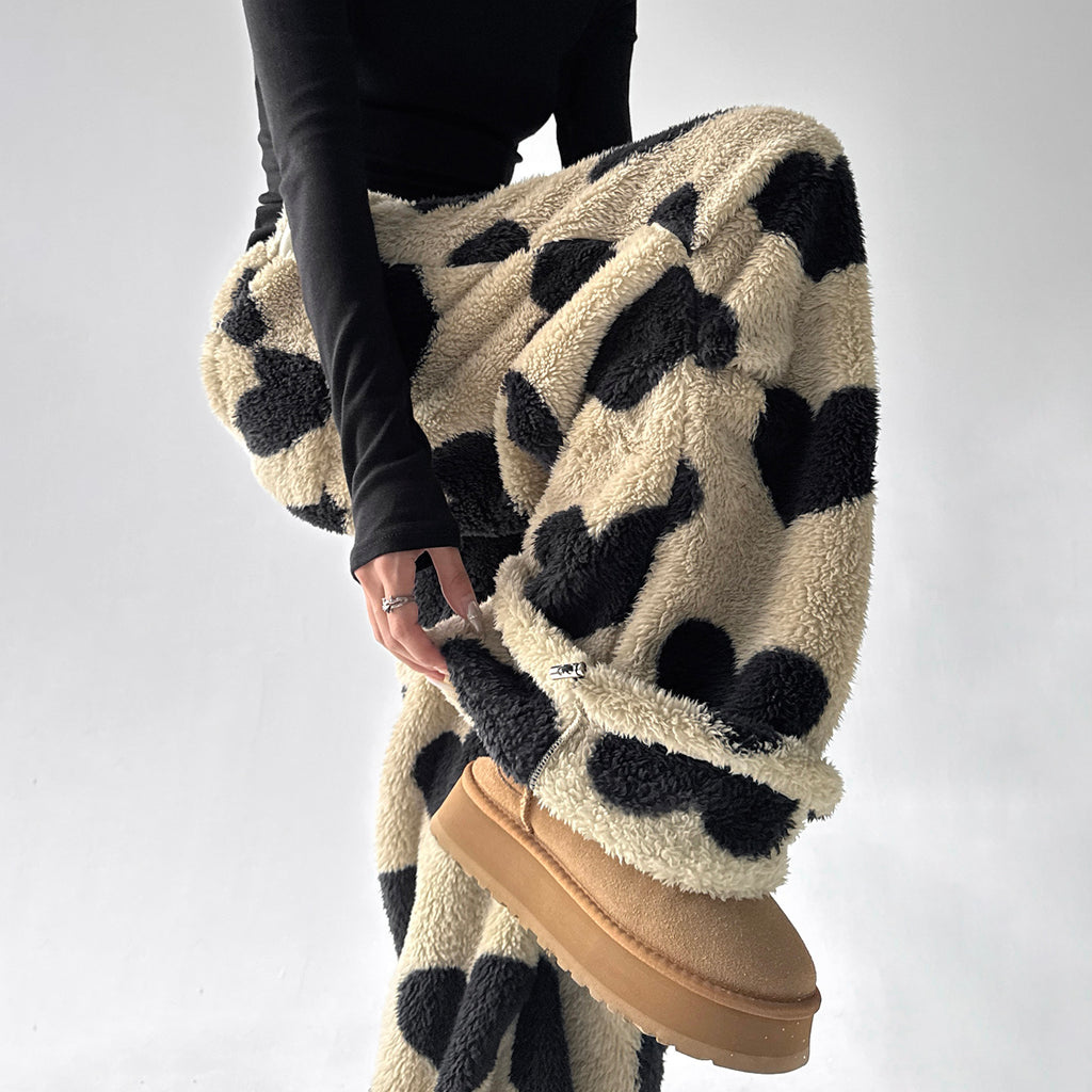 Wool wide-leg pants women loose fit