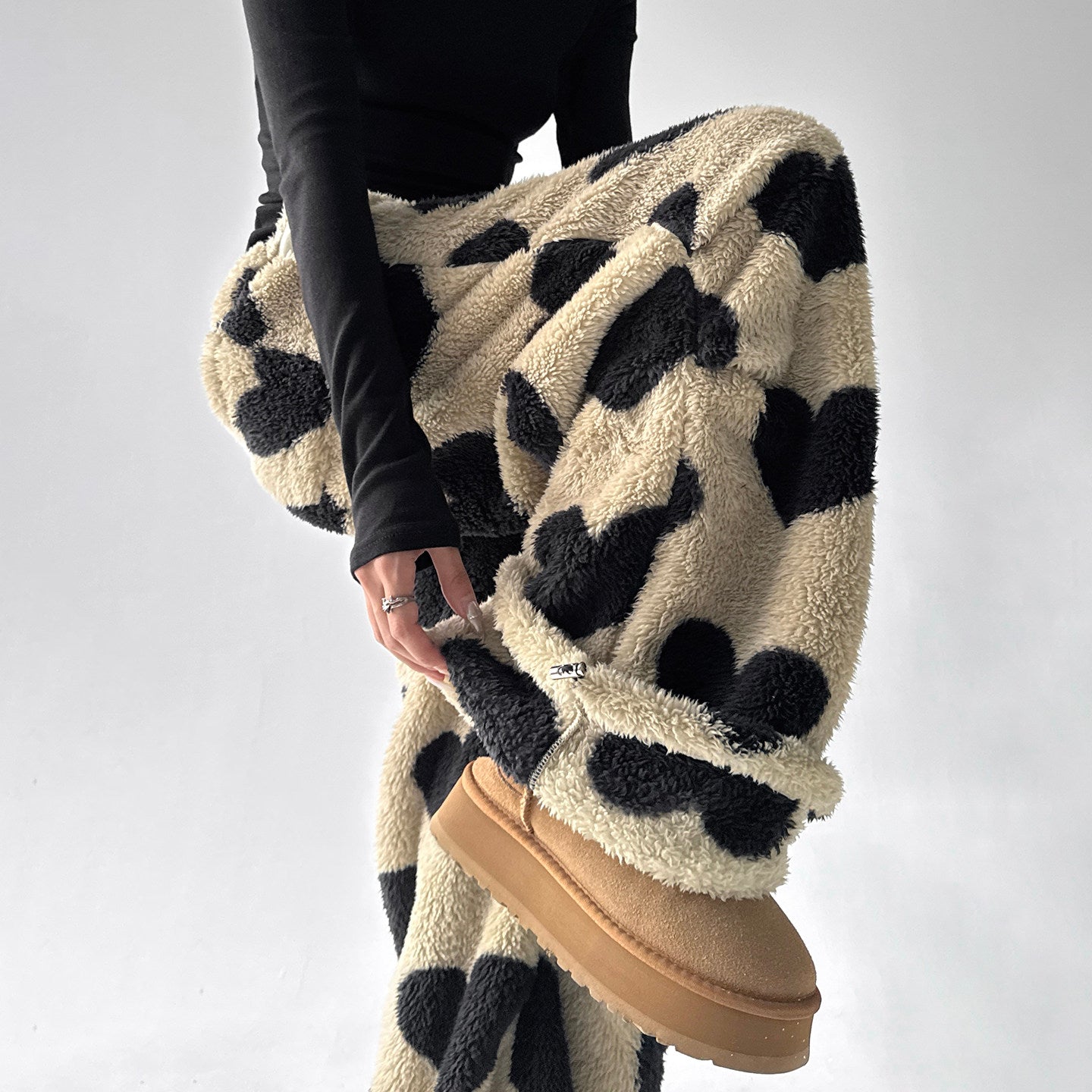 Wool wide-leg pants women loose fit