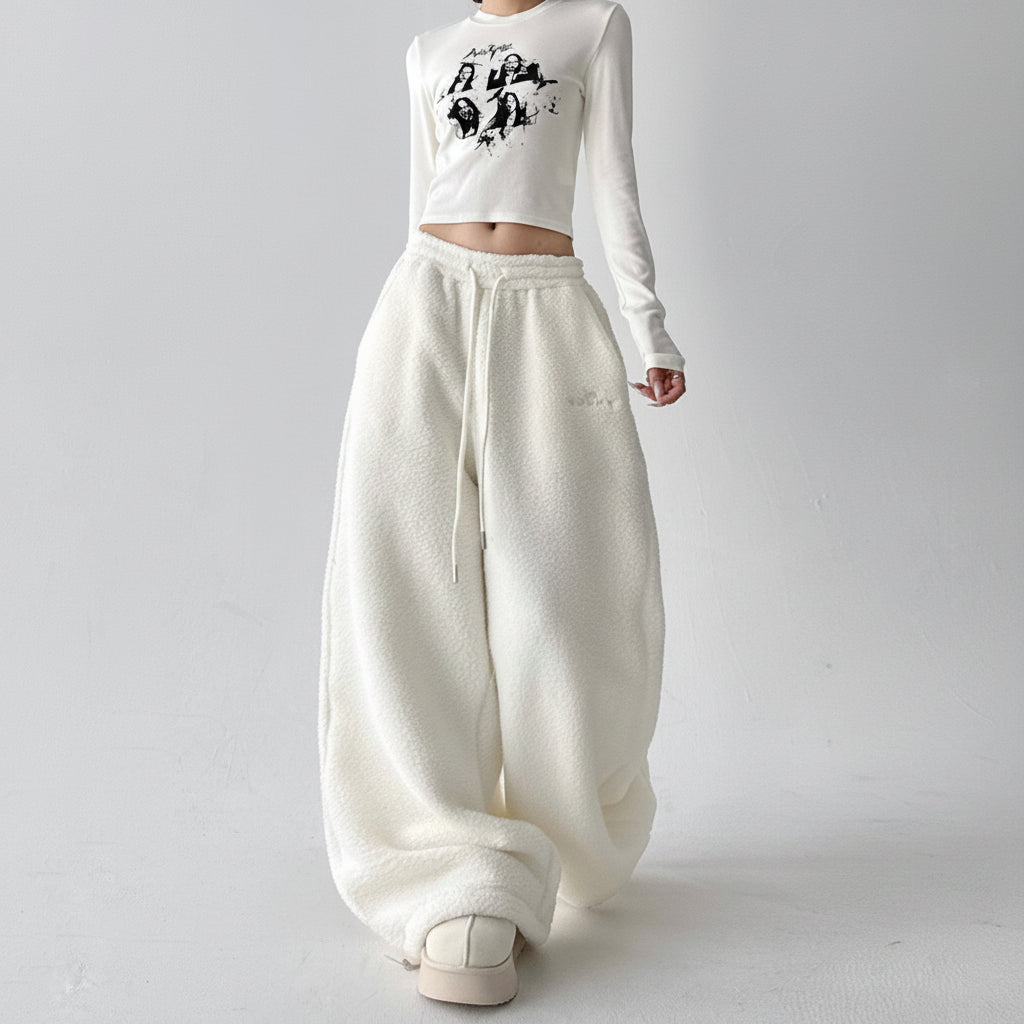 Purple fleece pants casual elongated pants