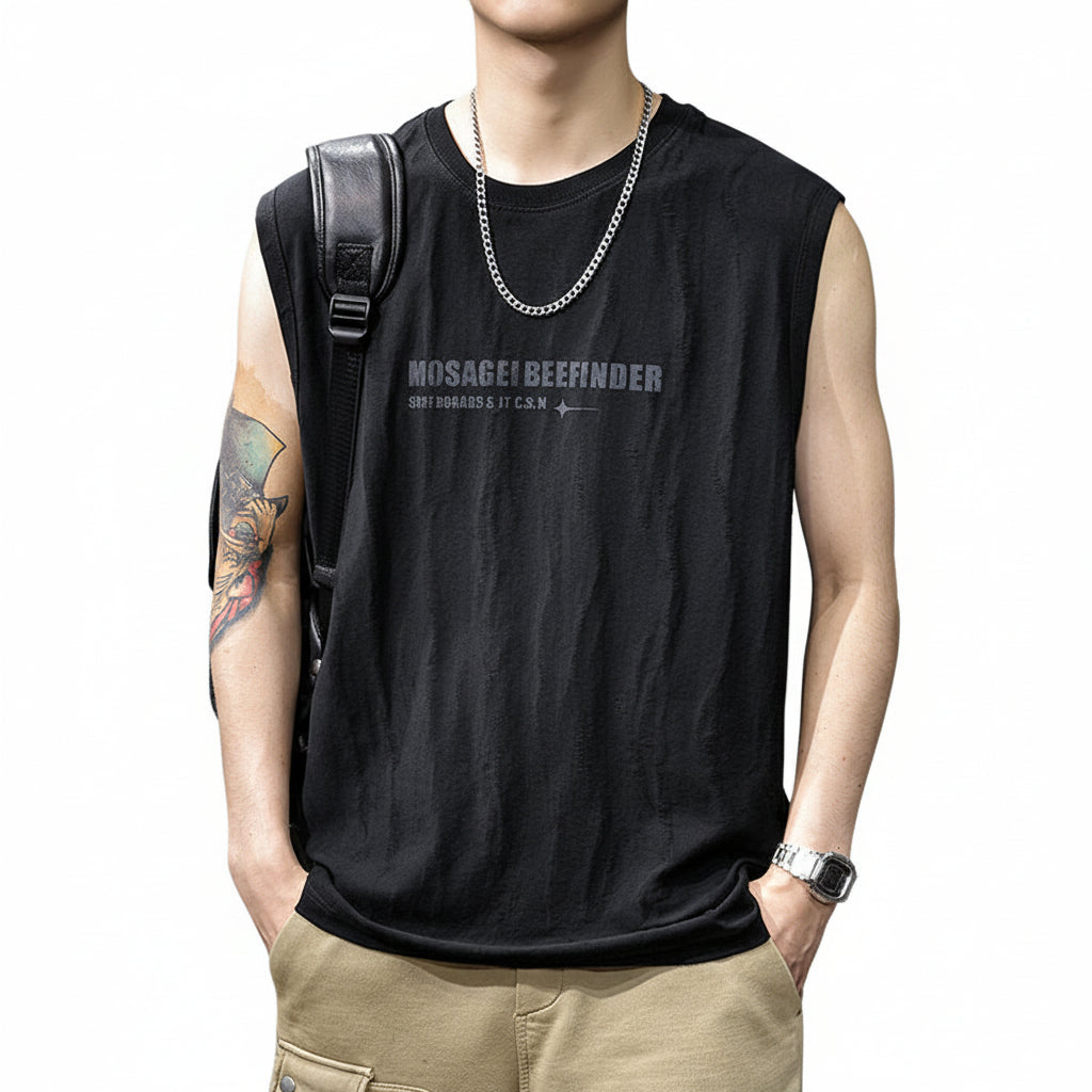 Shoulder men's summer new fashion casual sports fitness sleeveless t-shirt
