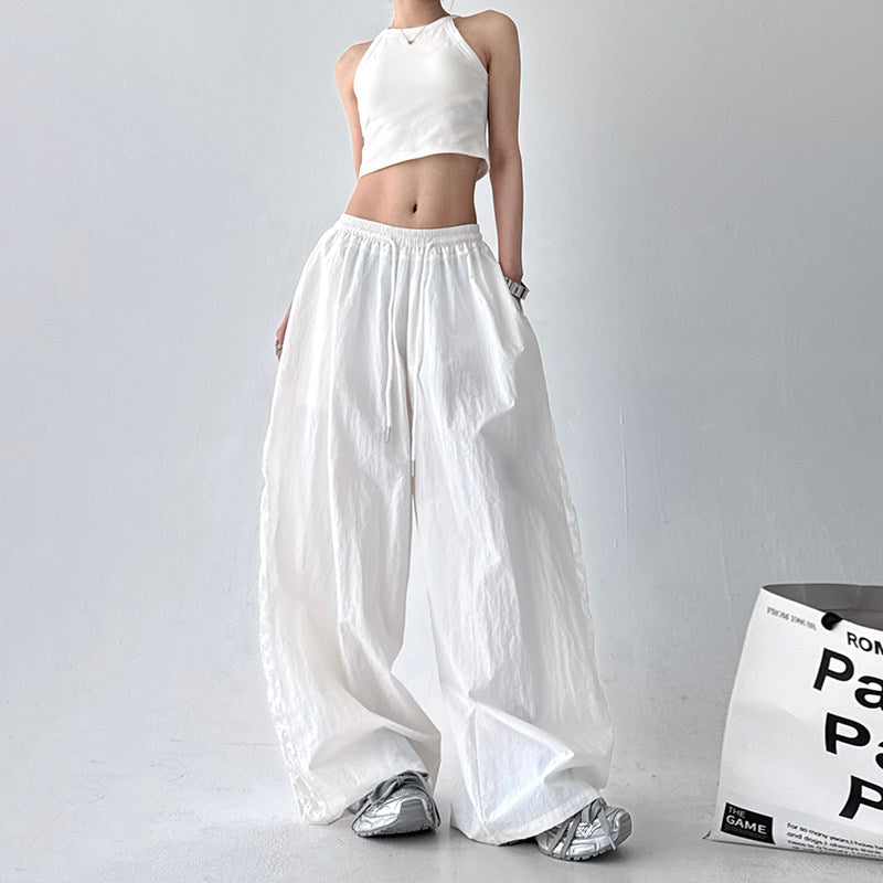 Side lace wide-leg pants women's high-waisted loose fit