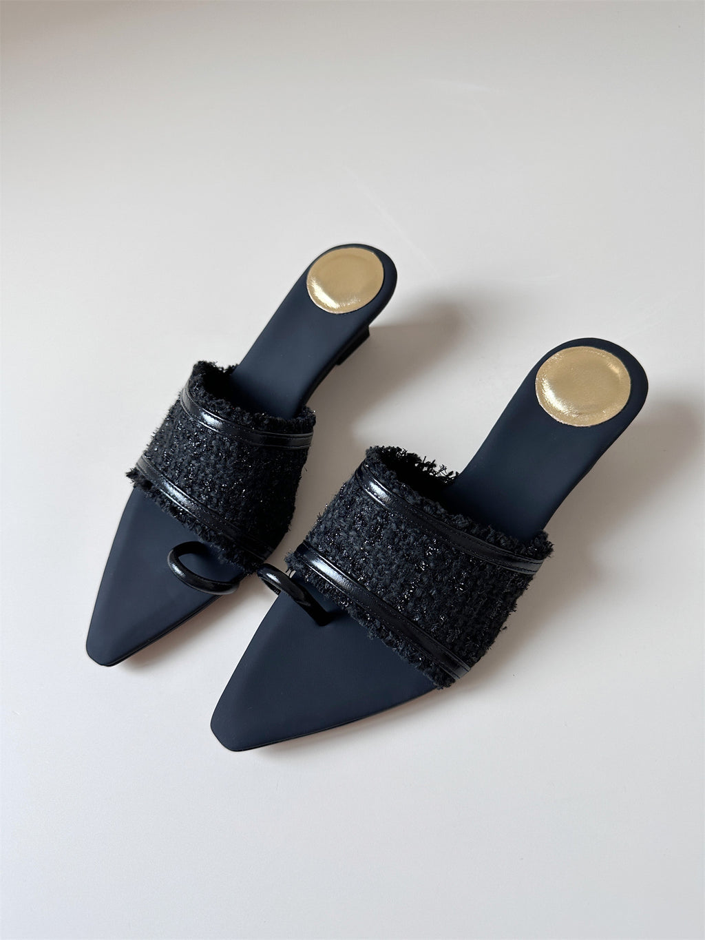 Slide shoe off-white sandals women low heel wedge pointed sandals
