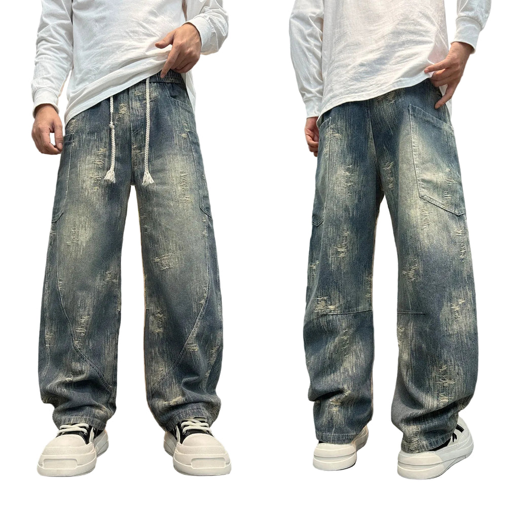 Jeans Jacquard Nostalgic Scratched Scimitar Long Pants