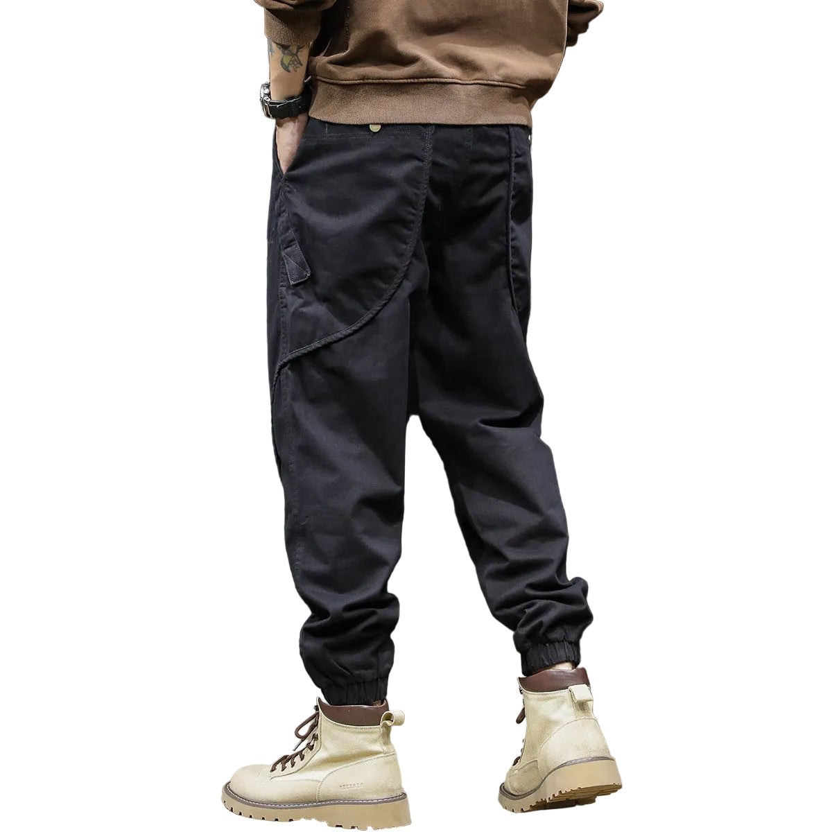 Black cargo pants men's casual trousers