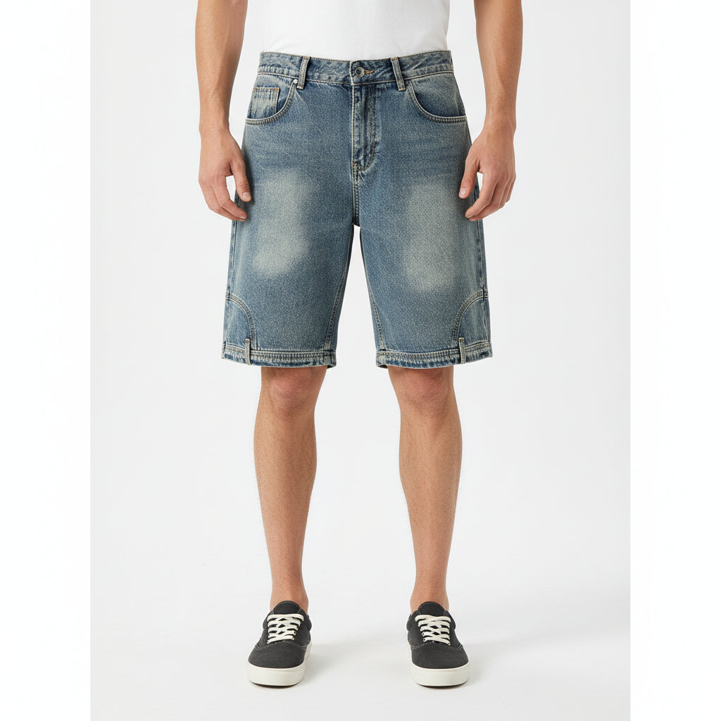Distressed upside down men denim shorts jeans