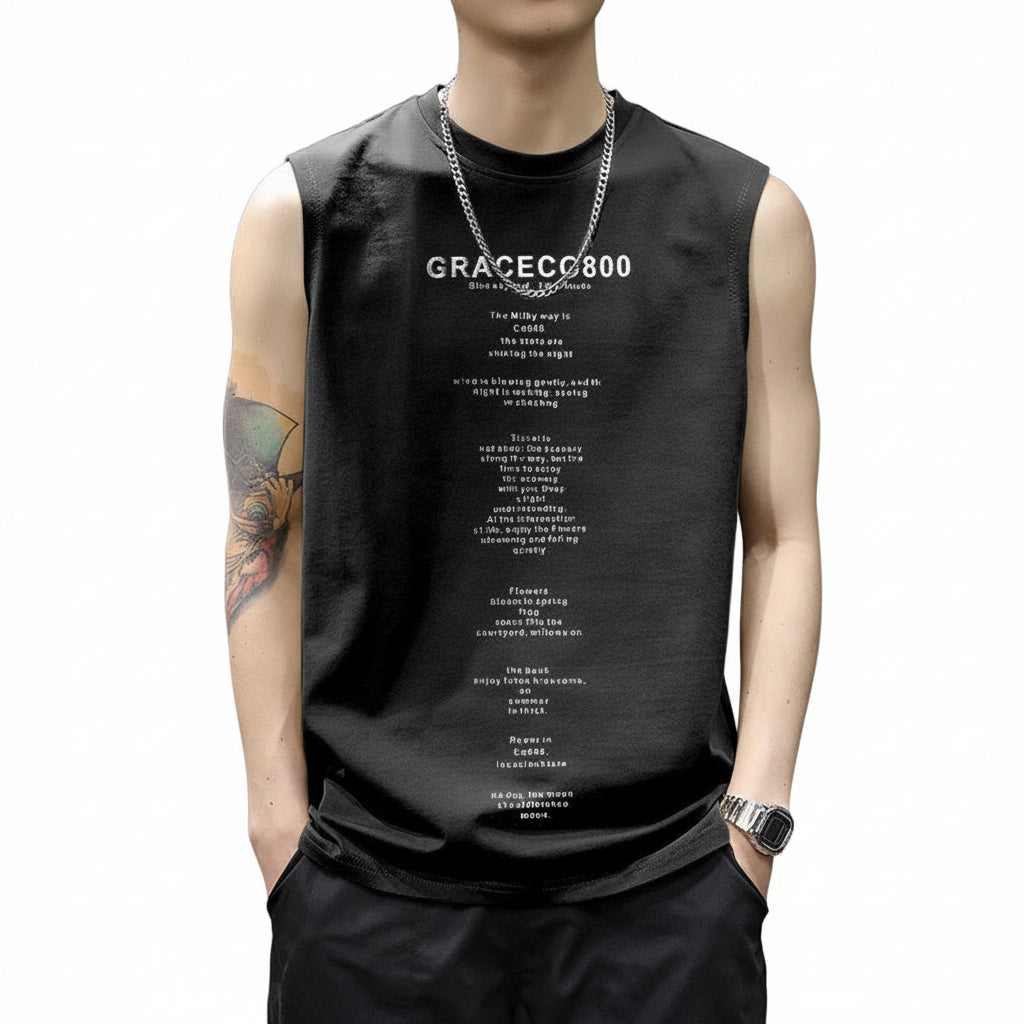Summer men tank tops print  sleeveless shoulder T-shirt trend