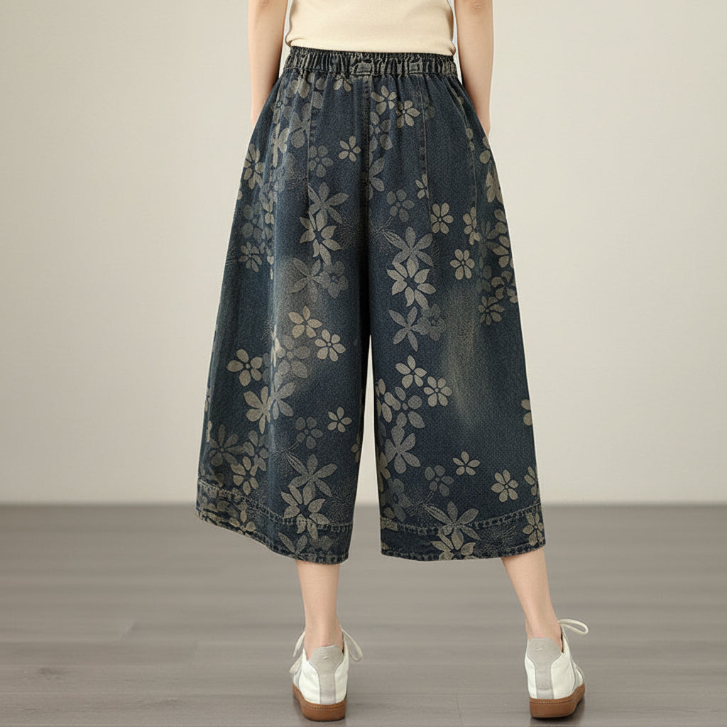 Denim elastic wide-leg pant