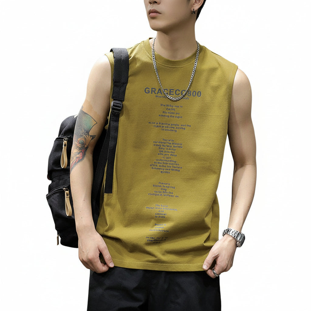 Summer men tank tops print  sleeveless shoulder T-shirt trend