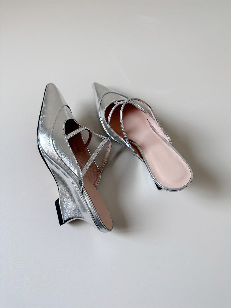 Simple off-white pointed toe high wedge sandals