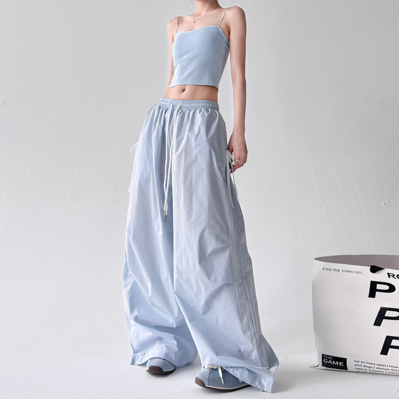 Blue pants women's high-waisted casual sports trousers