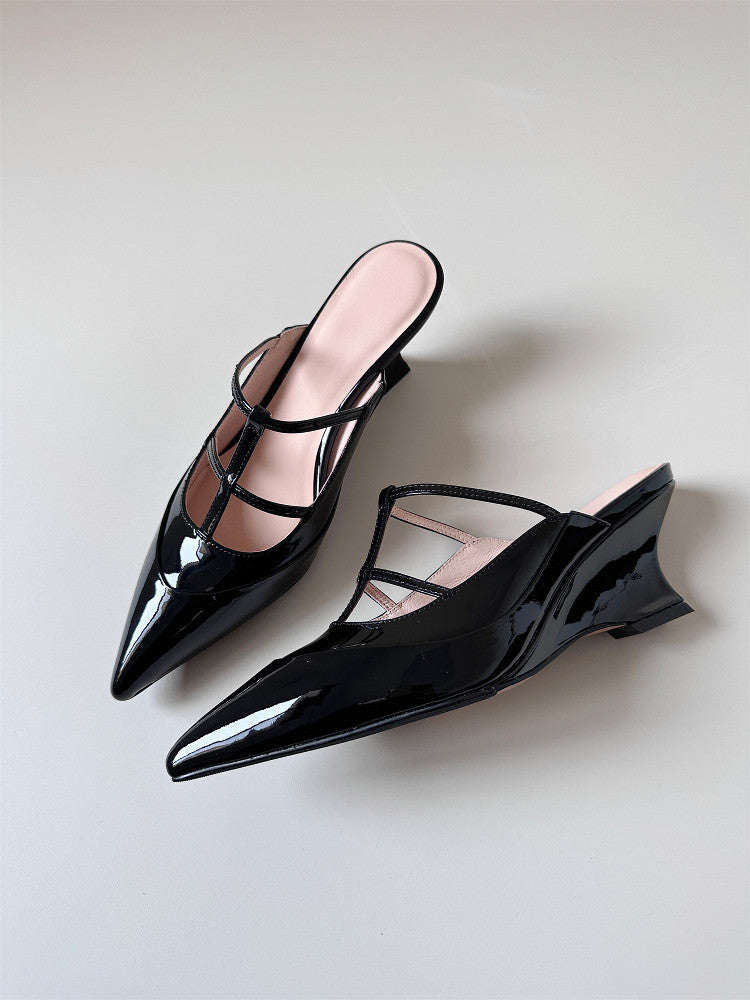 Simple off-white pointed toe high wedge sandals