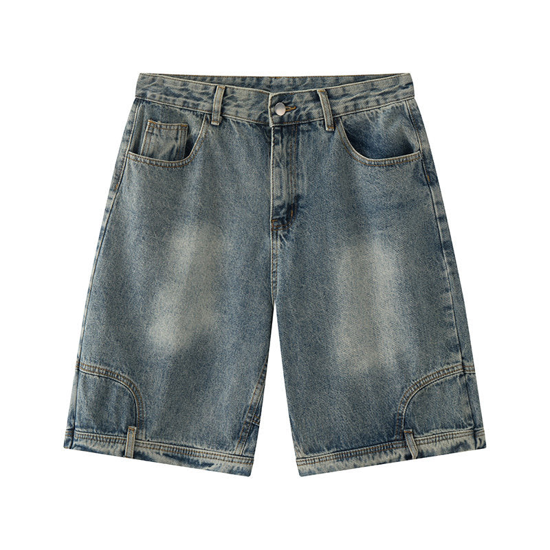 Distressed upside down men denim shorts jeans