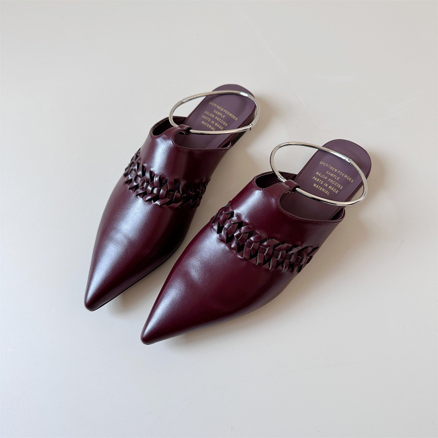 Red leather sandals women's low heels pointed shoes