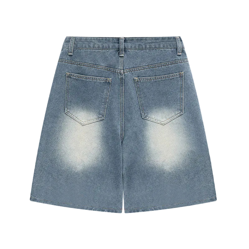 Flower unisex vintage embroidered denim shorts loose casual jeans