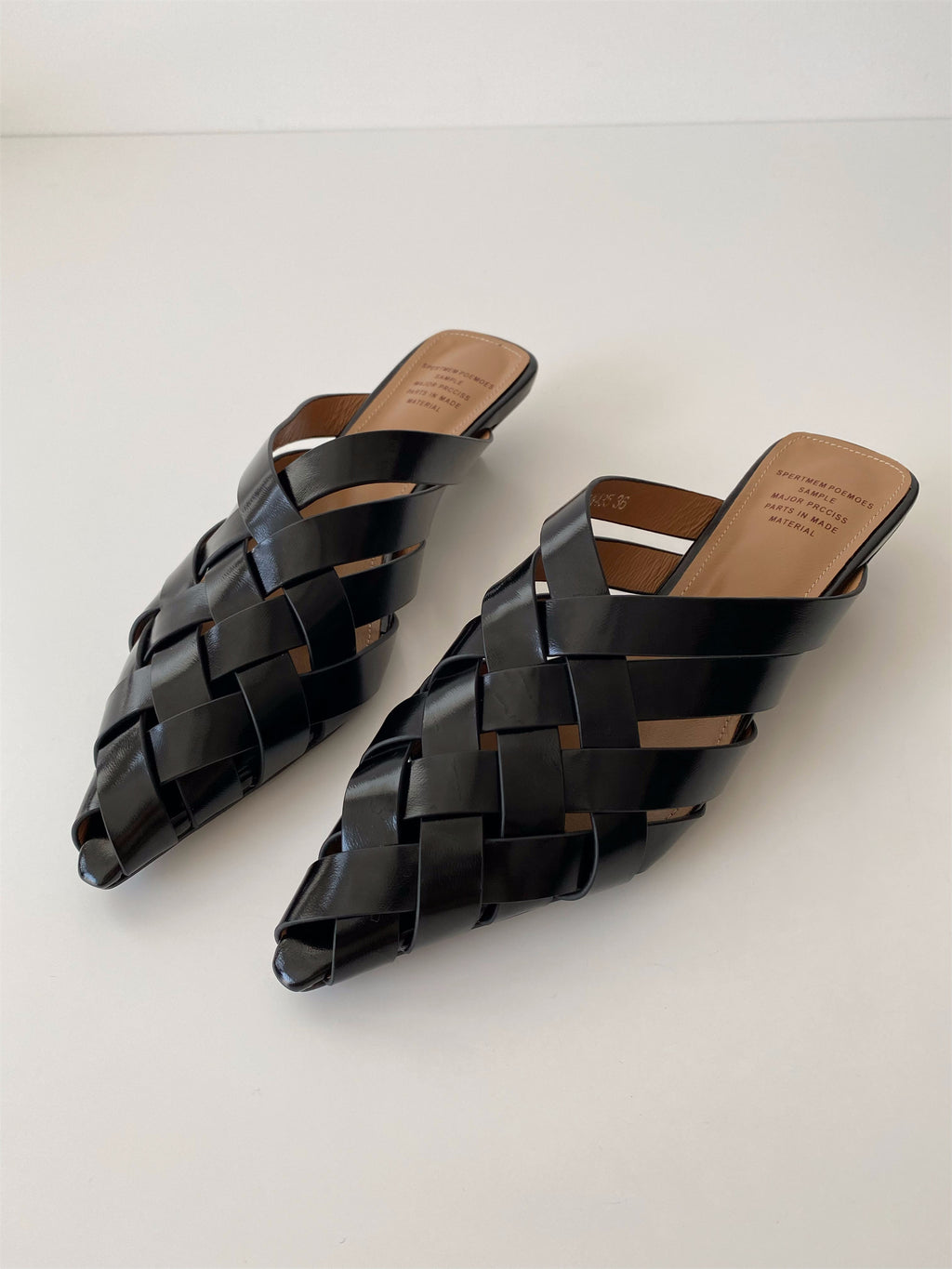 Soft silver gold pointed toe leather woven wedge slippers