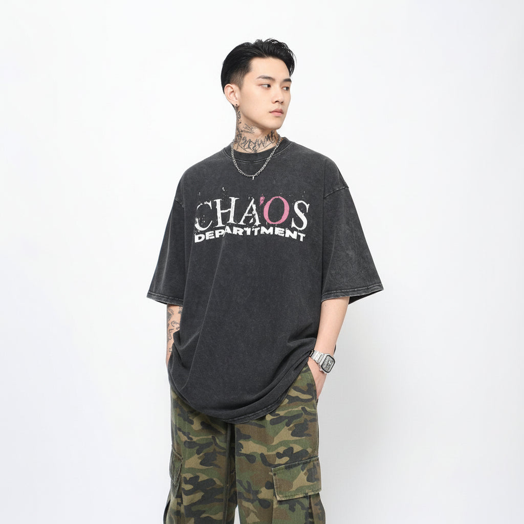 Cross distressed washed short sleeve T-shirt men's unsex tee