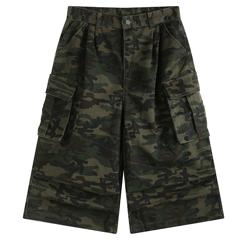 Camouflage cargo pants unisex summer loose straight wide-leg trousers