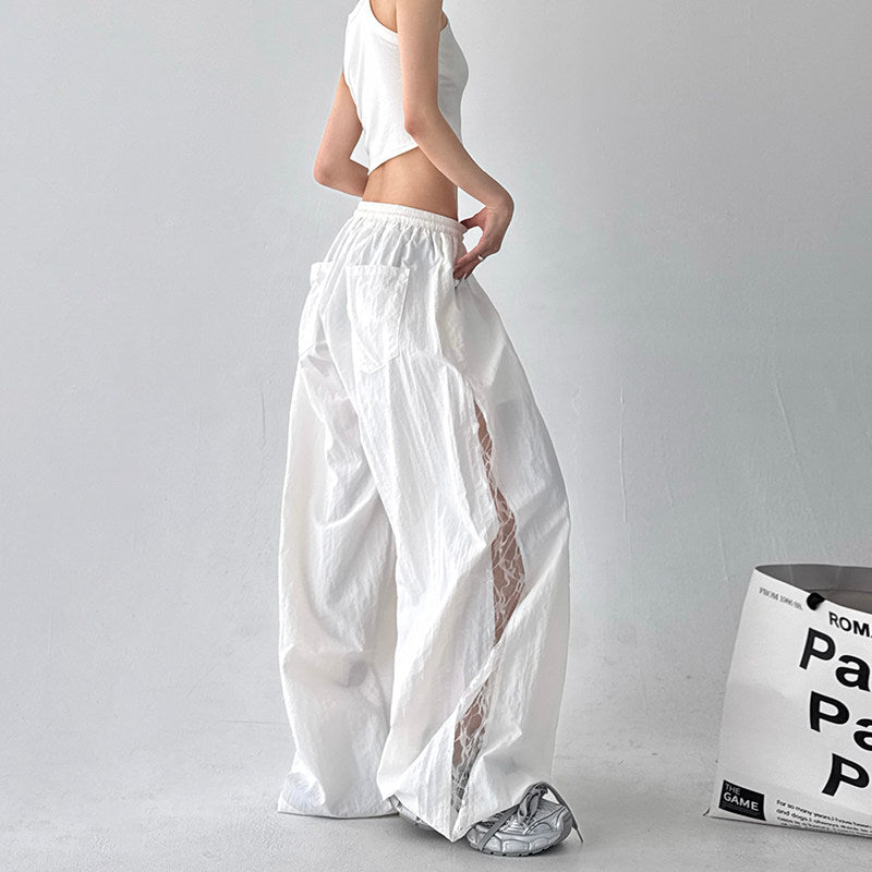 Side lace wide-leg pants women's high-waisted loose fit