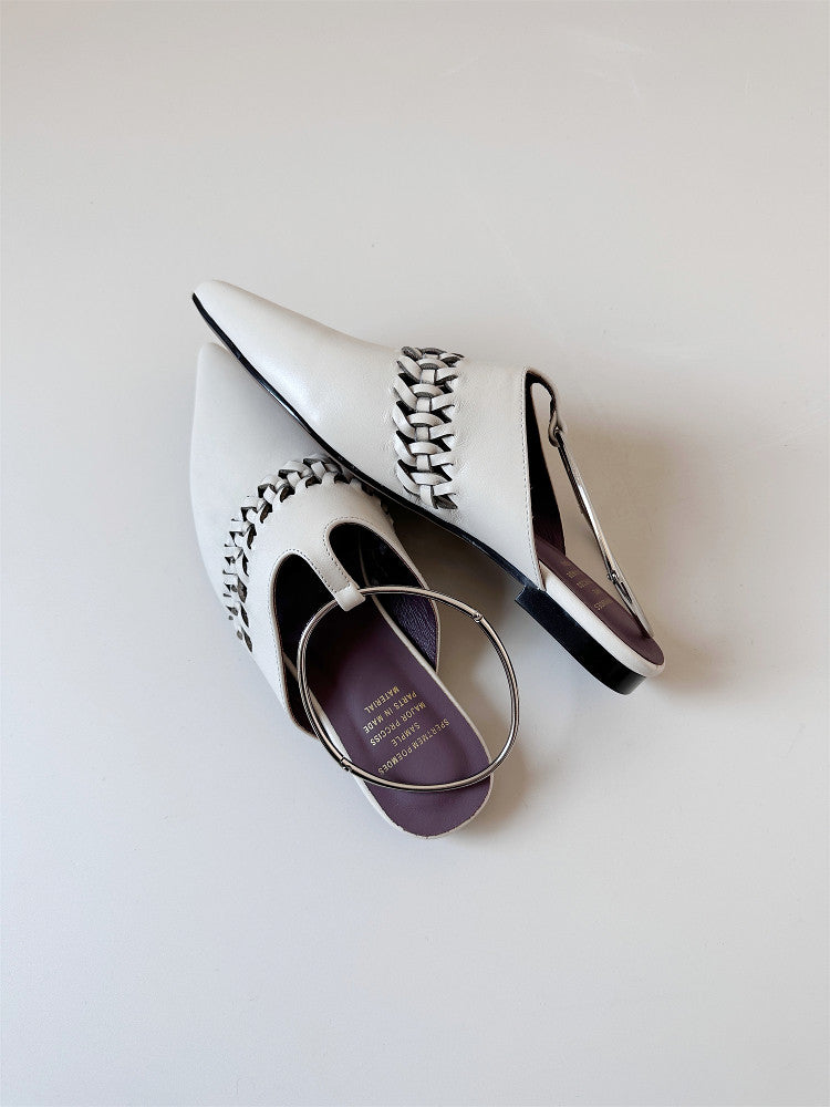 Red leather sandals women's low heels pointed shoes