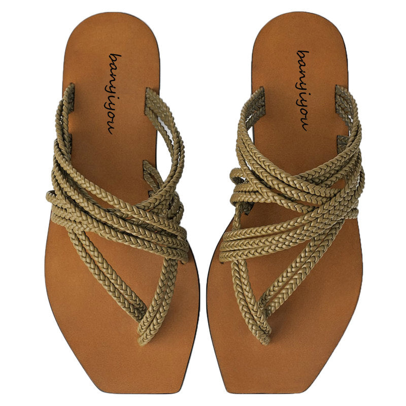 Take a trip to the new 2025 spring-summer Internet celebrity versatile flats, women's French roman sandals, bohemian sandals