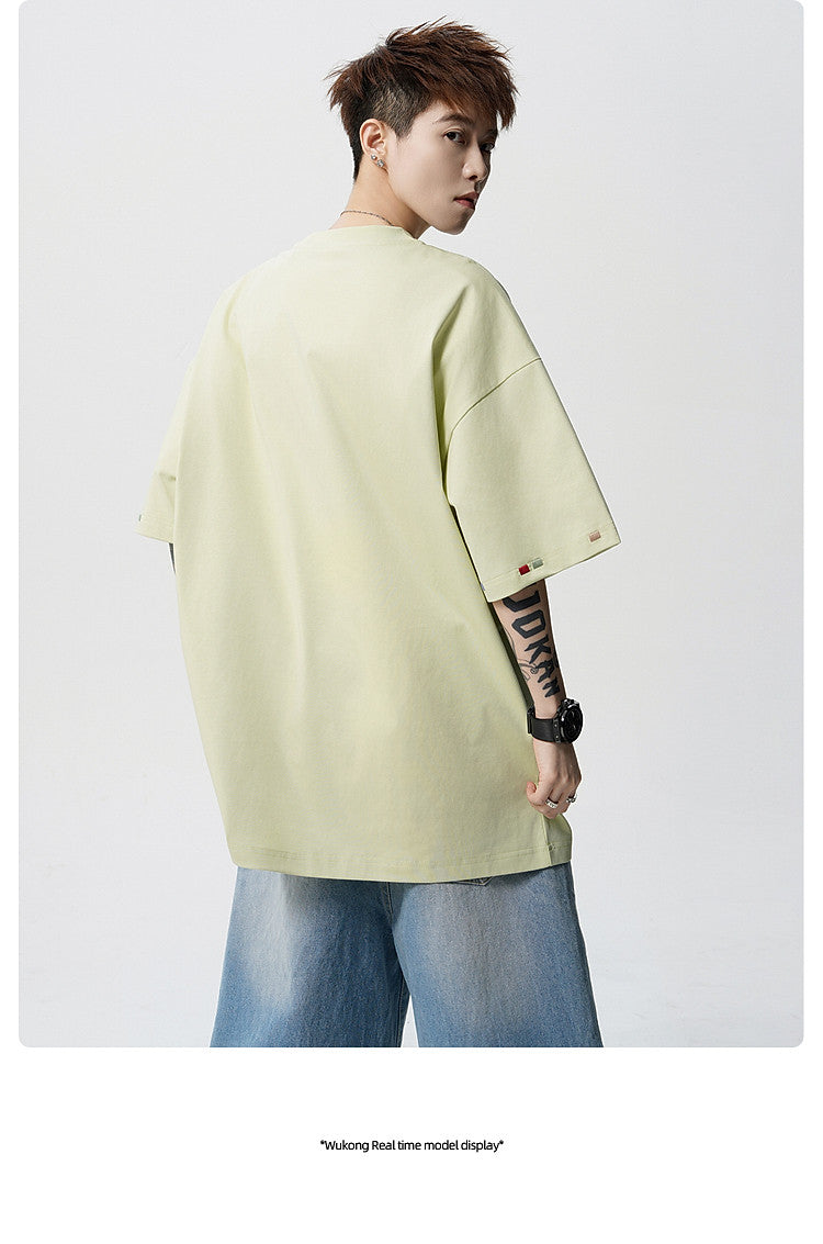 Hip-hop embroidery crew neck short-sleeved T-shirt men's half-sleeved tee