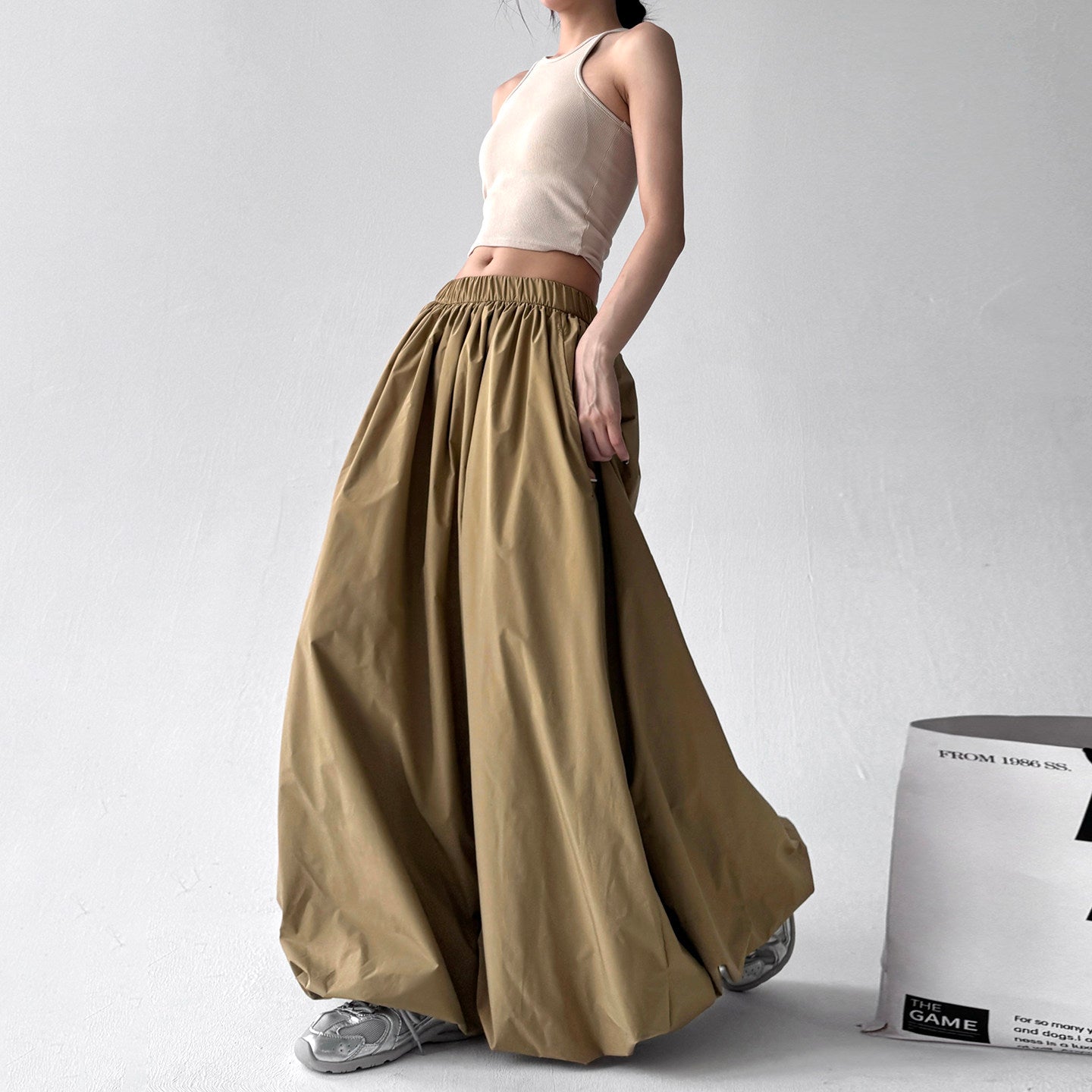 Brown bud long skirt high-waisted skirt