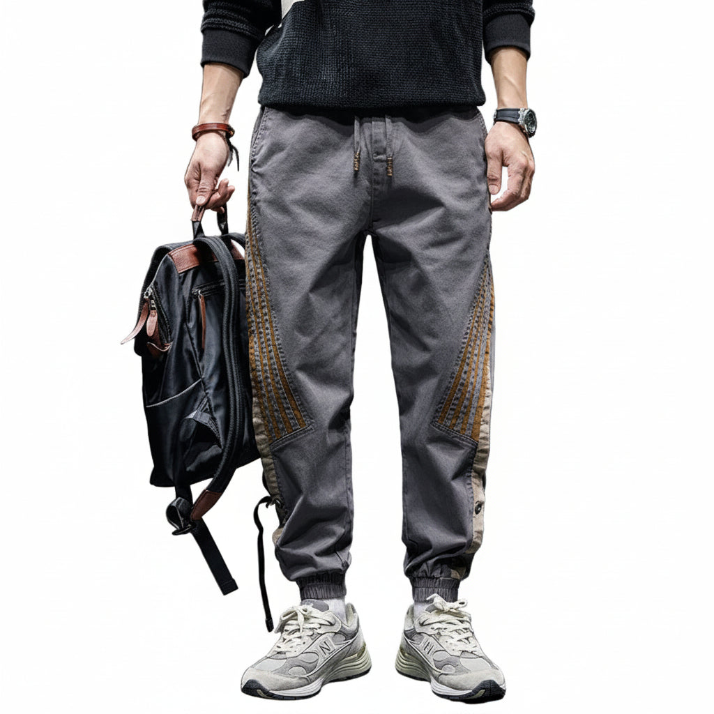 Men side striped loose stretch cargo pants