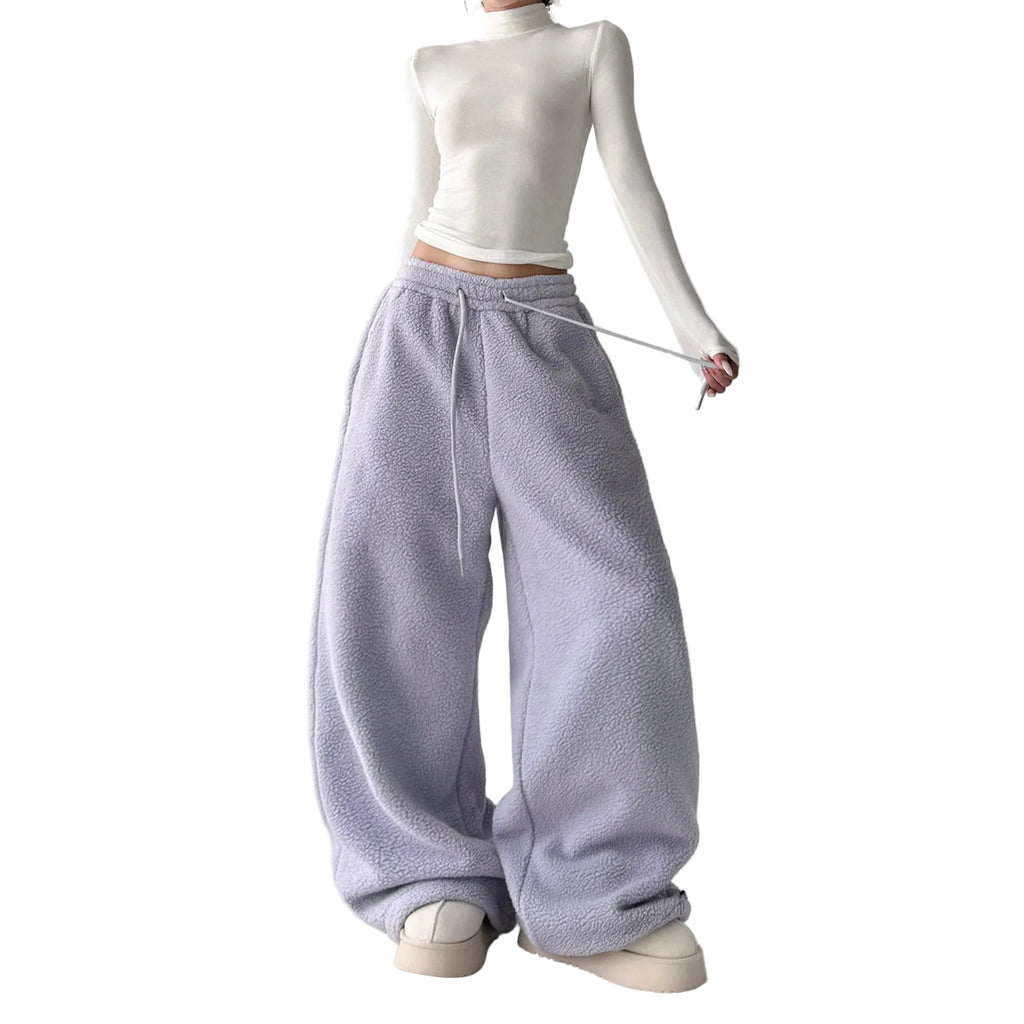 Purple fleece pants casual elongated pants