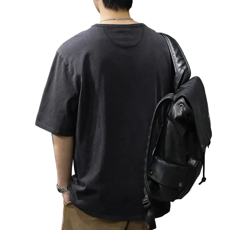 Men's Short Sleeve T-Shirt Pure Cotton Thin Henry Collar Shirt