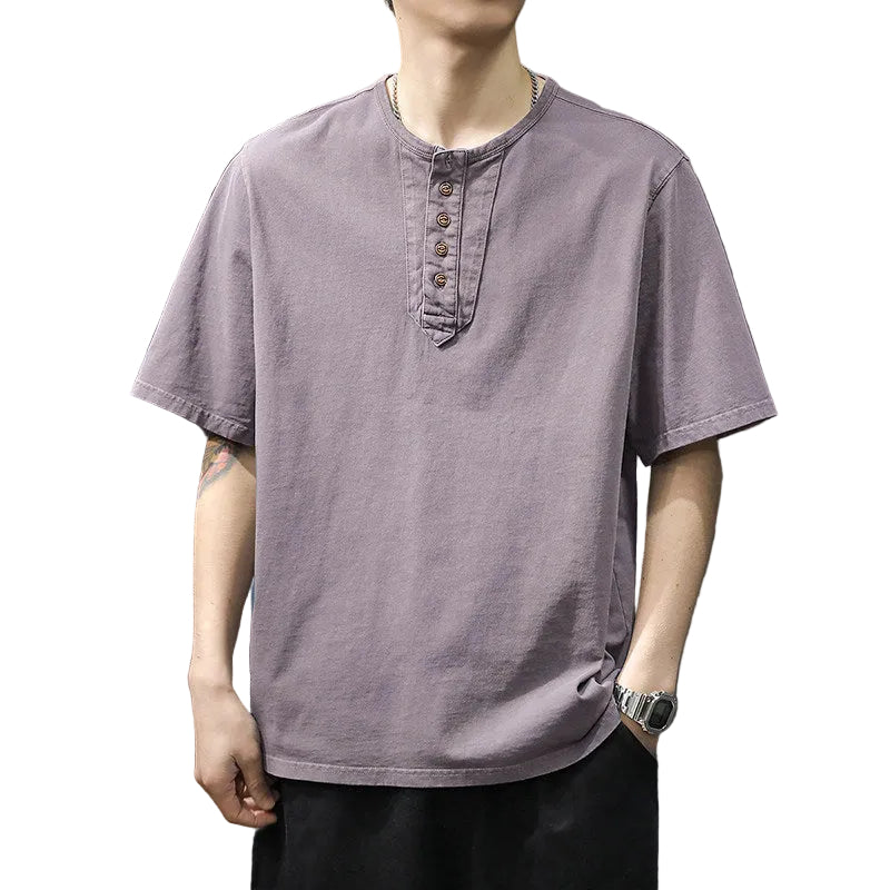 Men's Short Sleeve T-Shirt Pure Cotton Thin Henry Collar Shirt