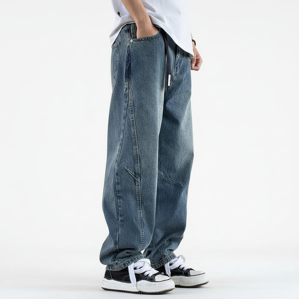 Loose wide-leg wash denim trouser